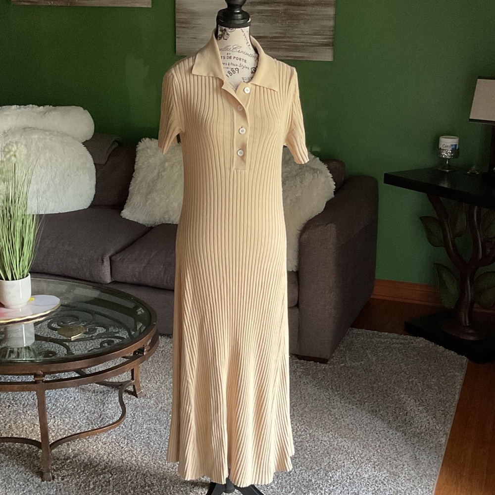 SAMSOE Cream Ribbed Maxi Dress Size S